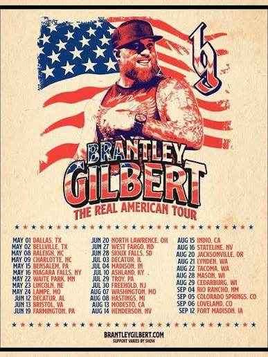Brantley Gilbert live tour poster 2026